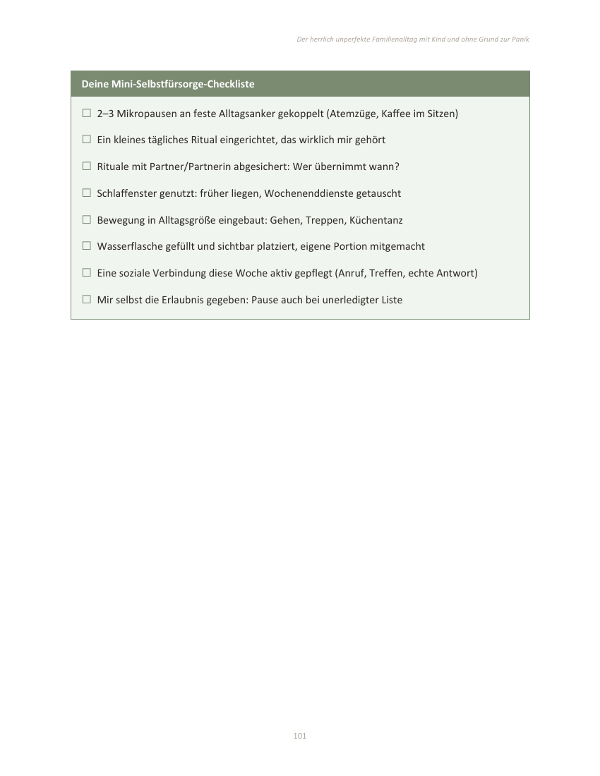 Originalseite mit der Mini-Selbstfürsorge-Checkliste