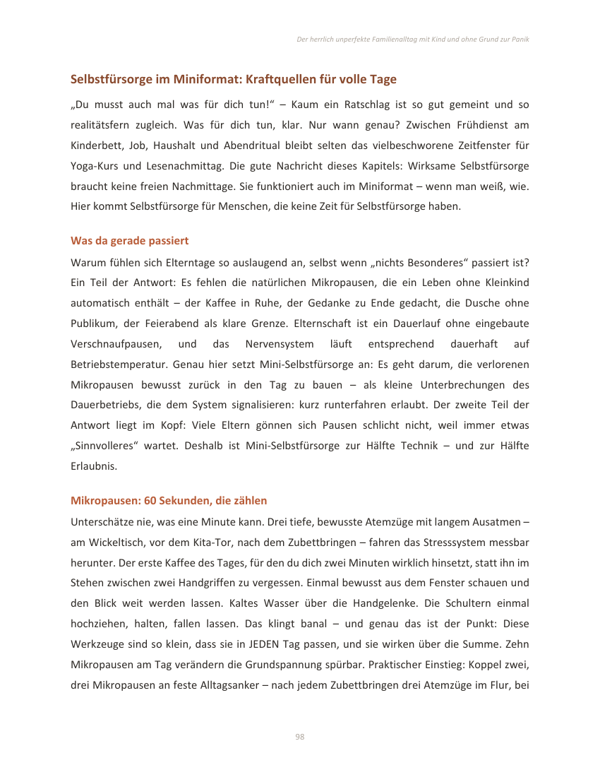 Erste Originalseite des Kapitels Selbstfürsorge im Miniformat